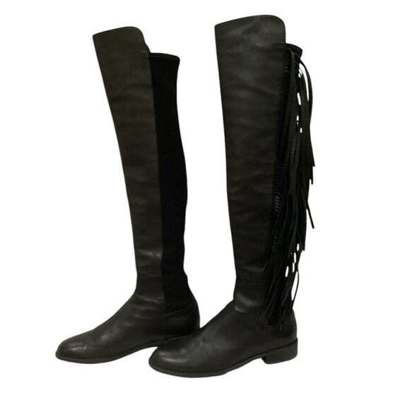 Stuart Weitzman 5050 Fringe Over The Knee Boot In Black Nappa Leather Size 7 - Picture 2 of 16